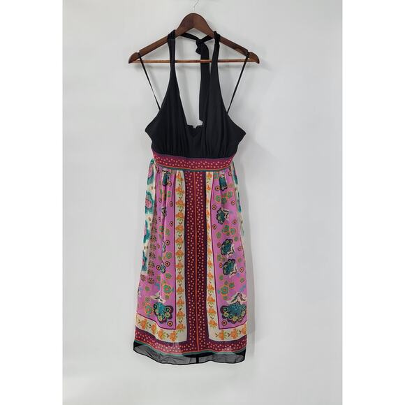 Suzi Chin Maggy Boutique Womens Dress 8 Silk Floral Halter Tie Neck Open Back - Picture 1 of 13